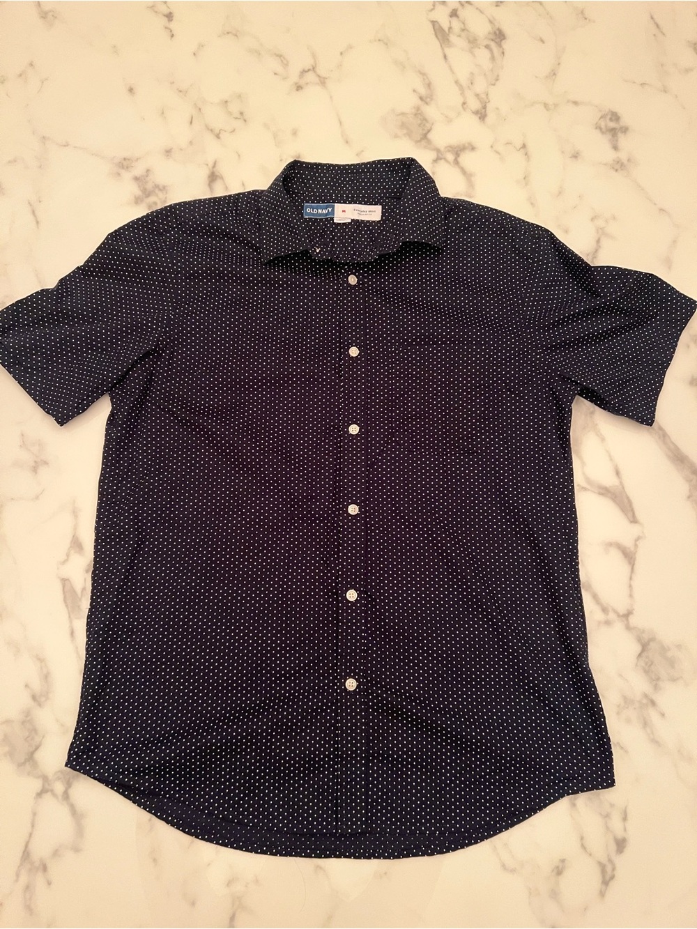 Old Navy Men's Navy Blue Short-Sleeve Dot Print Shirt, Size Medium